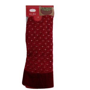 Trim A Home 48" Lightweight Red Tree Skirt Quilted with Sequins & Red Border